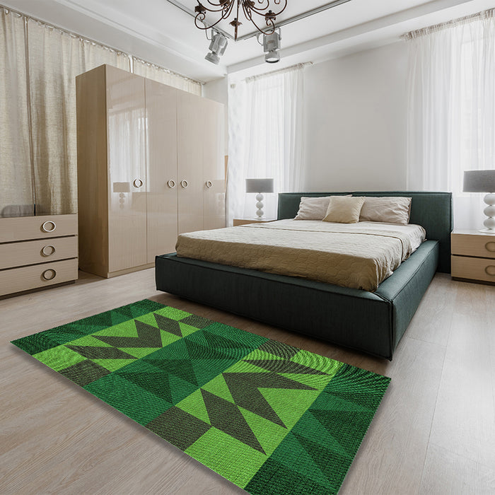 Patterned Dark Forest Green Rug in a Bedroom, pat275grn