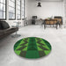 Round Patterned Dark Forest Green Rug in a Office, pat275grn