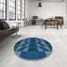 Round Patterned Blue Ivy Blue Rug in a Office, pat275lblu