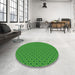 Round Patterned Green Rug in a Office, pat2750grn