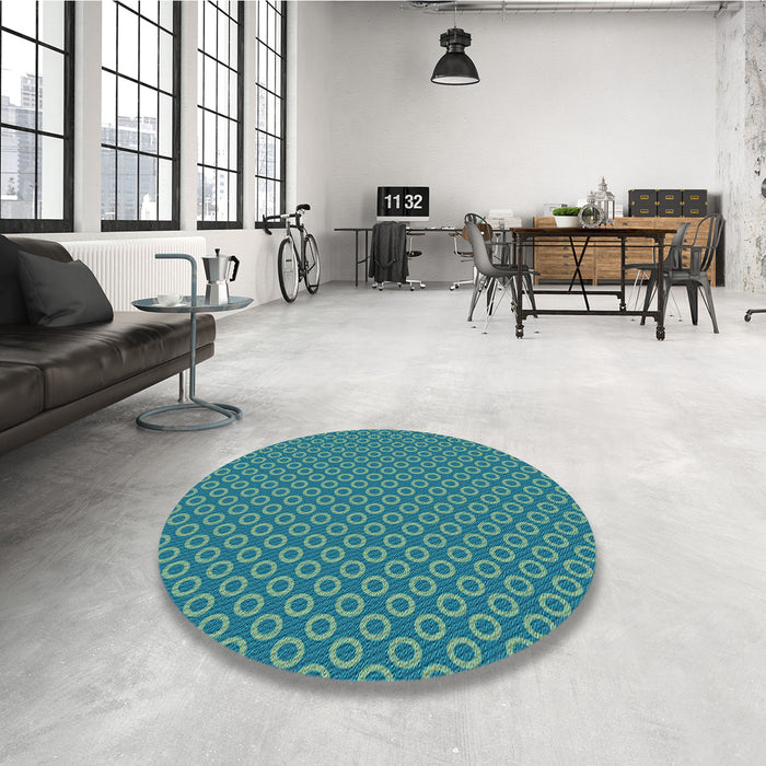 Round Patterned Dark Cyan Green Rug in a Office, pat2750lblu