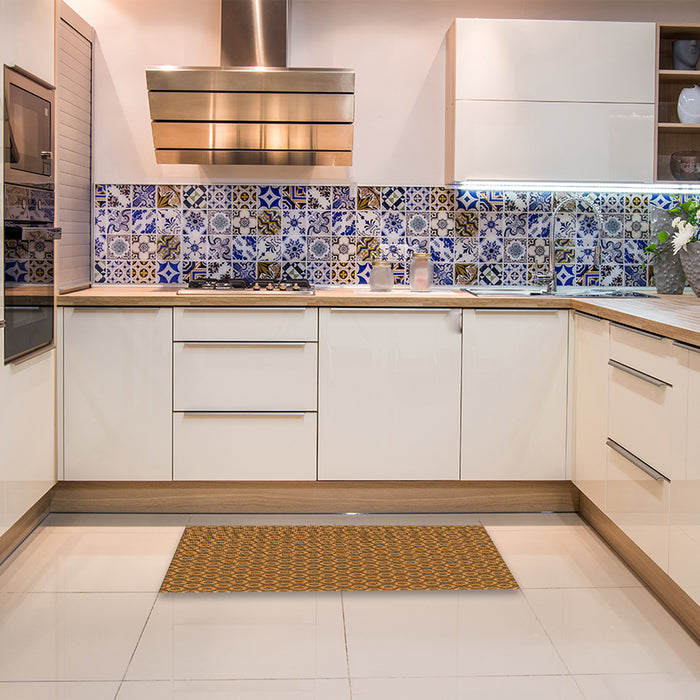 Patterned Saddle Brown Rug in a Kitchen, pat2750org