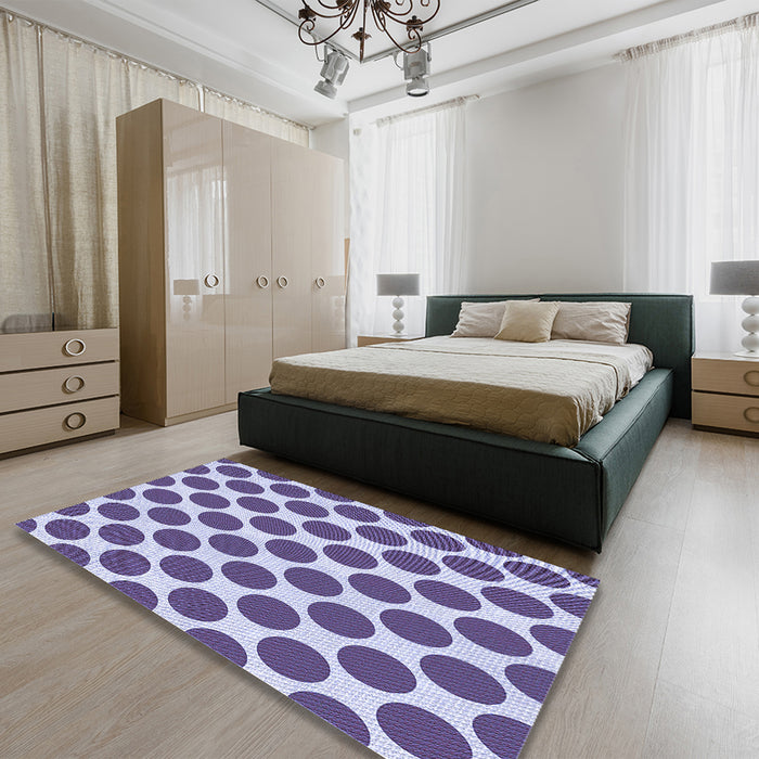 Patterned Bright Grape Purple Rug in a Bedroom, pat2751blu