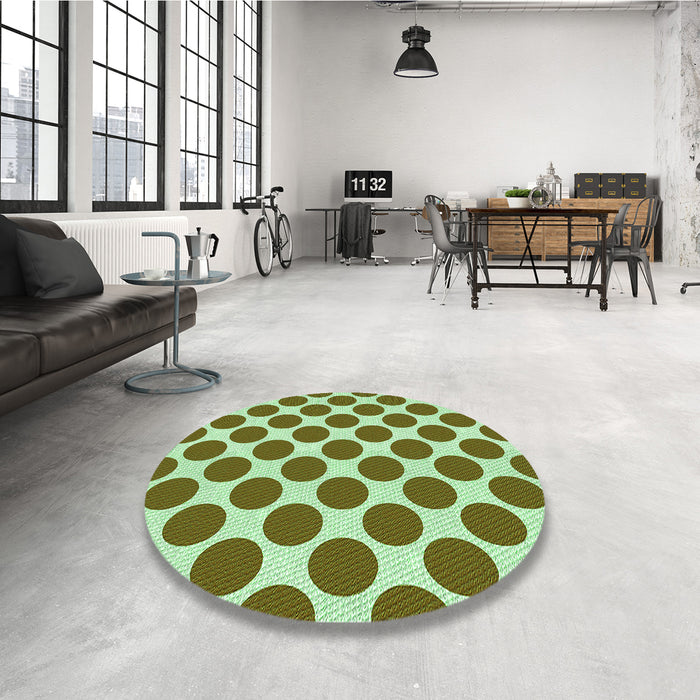 Round Patterned Dark Bronze Brown Rug in a Office, pat2751grn