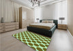 Patterned Dark Bronze Brown Rug in a Bedroom, pat2751grn