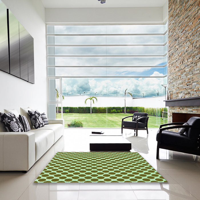 Square Patterned Dark Bronze Brown Rug in a Living Room, pat2752grn