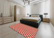 Patterned Red Rug in a Bedroom, pat2752org