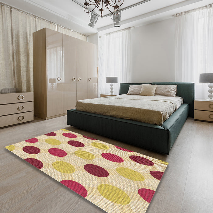 Round Machine Washable Transitional Orange Rug in a Office, wshpat2753brn