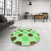 Round Patterned Green Rug in a Office, pat2753grn