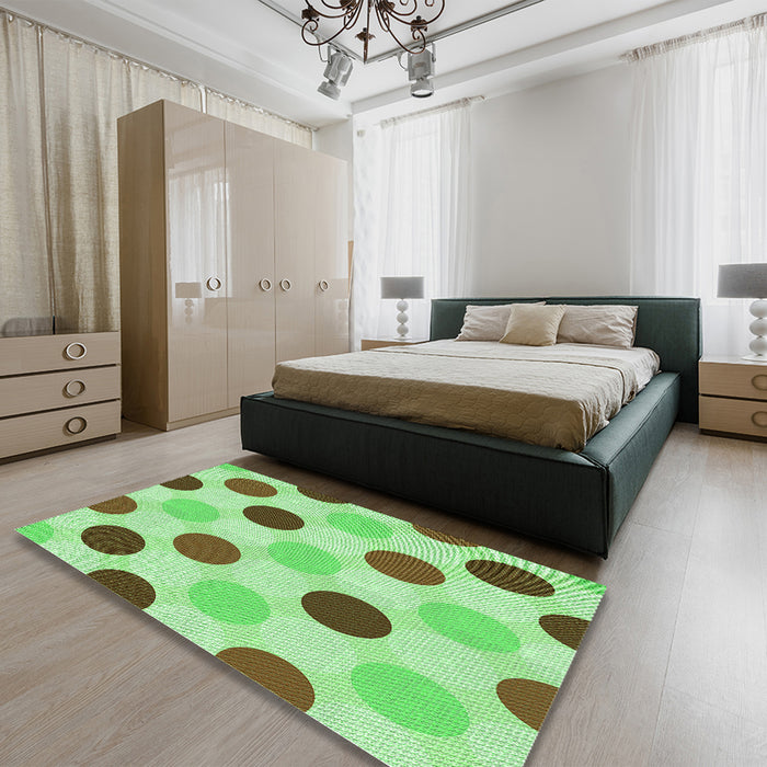 Patterned Green Rug in a Bedroom, pat2753grn