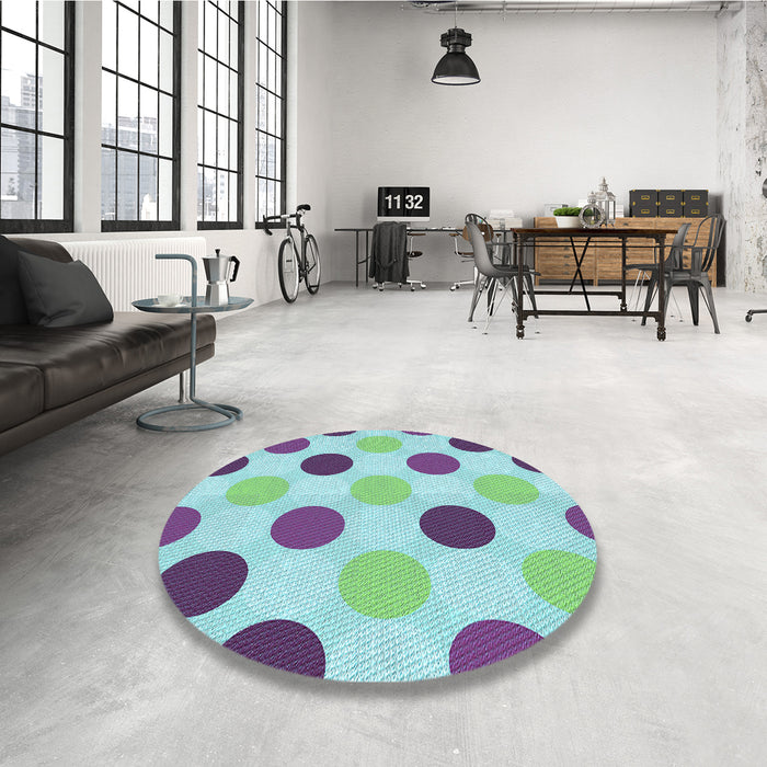 Round Patterned Slate Blue Grey Blue Rug in a Office, pat2753lblu
