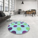 Round Patterned Slate Blue Grey Blue Rug in a Office, pat2753lblu