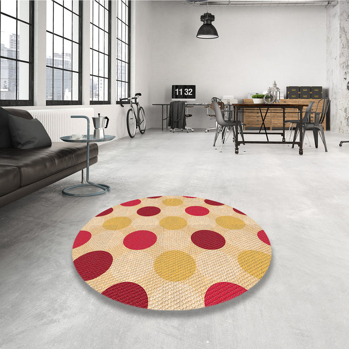 Round Patterned Bright Orange Rug in a Office, pat2753org