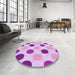 Round Patterned Blossom Pink Rug in a Office, pat2753pur