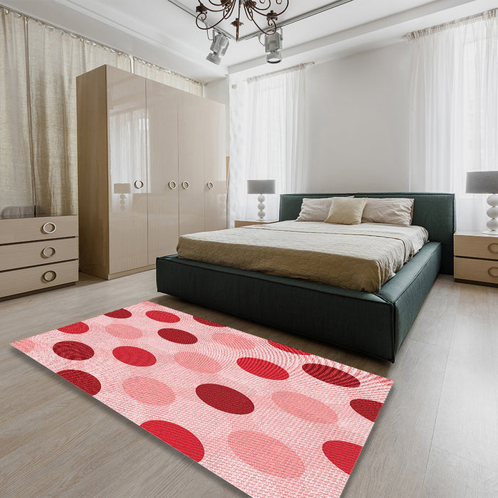 Patterned Deep Rose Pink Rug in a Bedroom, pat2753rd