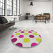 Round Machine Washable Transitional Pink Rug in a Office, wshpat2753