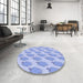 Round Patterned Blue Rug in a Office, pat2754blu