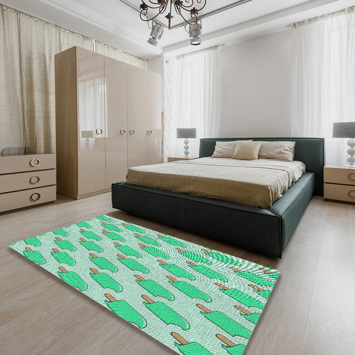 Machine Washable Transitional Green Rug in a Bedroom, wshpat2754