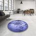 Round Patterned Purple Mimosa Purple Rug in a Office, pat2755blu