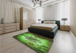 Patterned Green Rug in a Bedroom, pat2755grn