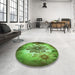 Round Patterned Green Rug in a Office, pat2755grn