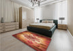 Patterned Red Rug in a Bedroom, pat2755org