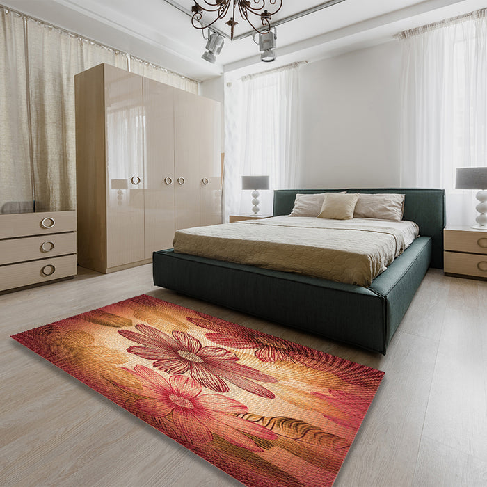 Patterned Red Rug in a Bedroom, pat2755org