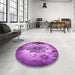 Round Patterned Dark Magenta Purple Rug in a Office, pat2755pur