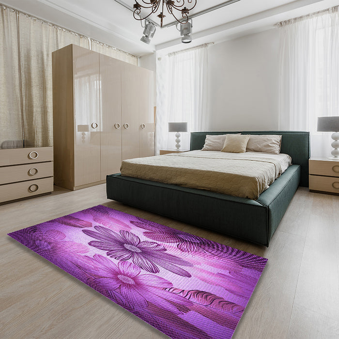 Patterned Dark Magenta Purple Rug in a Bedroom, pat2755pur
