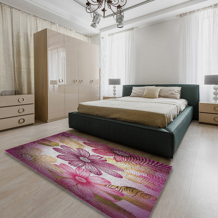 Patterned Daisy Pink Modern Rug in a Bedroom, pat2755