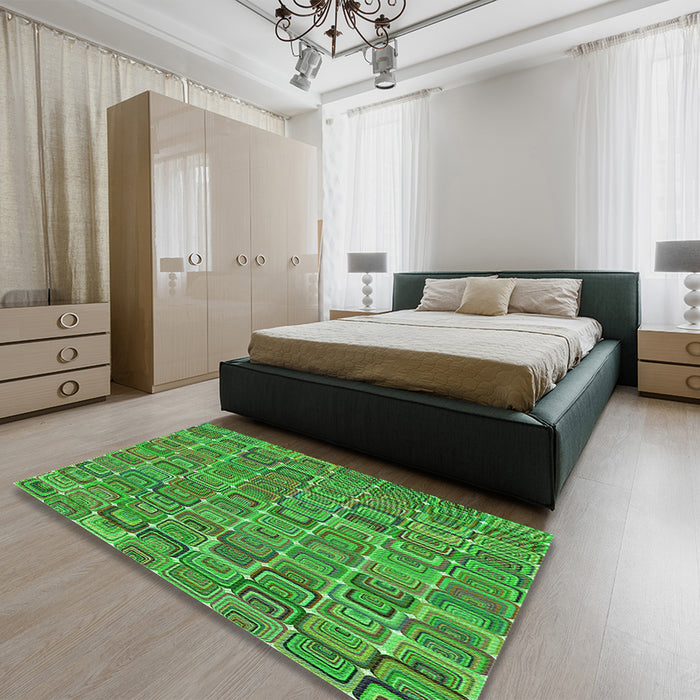 Patterned Neon Green Rug in a Bedroom, pat2756grn