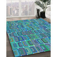 Patterned Dark Turquoise Green Rug, pat2756lblu