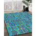 Machine Washable Transitional Dark Turquoise Green Rug in a Family Room, wshpat2756lblu