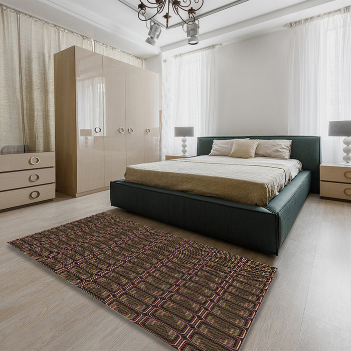 Patterned Sienna Brown Rug in a Bedroom, pat2757brn