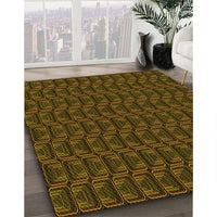 Patterned Dark Yellow Green Rug, pat2757yw