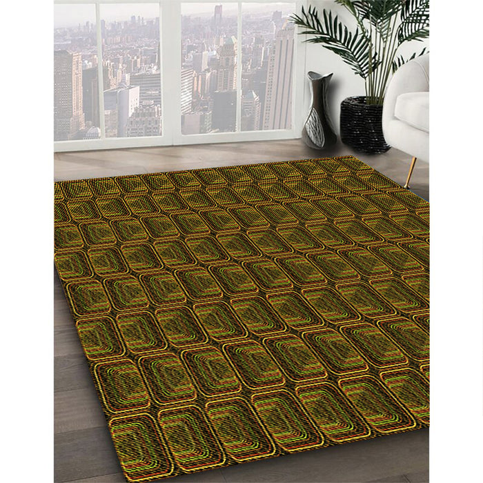 Patterned Dark Yellow Green Rug in Family Room, pat2757yw