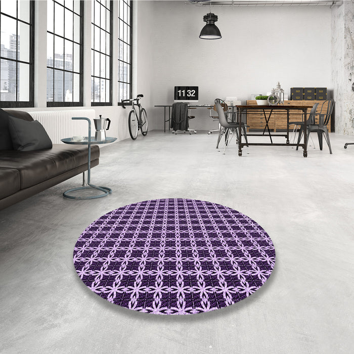 Round Patterned Dark Purple Rug in a Office, pat2758pur
