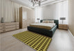 Patterned Black Brown Rug in a Bedroom, pat2758yw