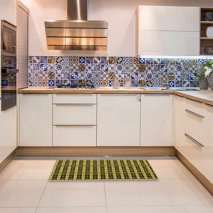 Patterned Black Brown Rug in a Kitchen, pat2758yw