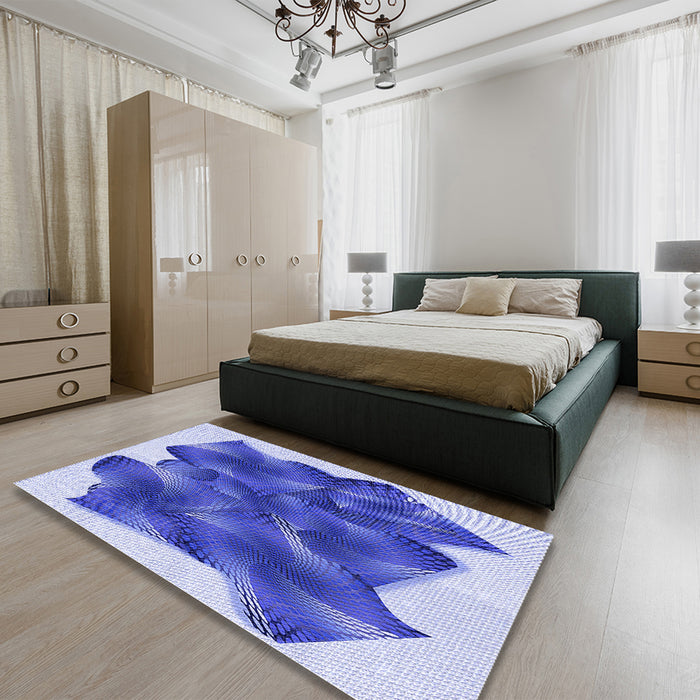 Patterned Blue Orchid Blue Rug in a Bedroom, pat2759blu