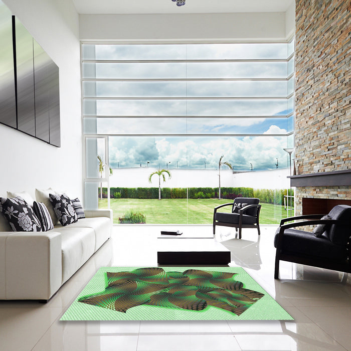 Square Patterned Pastel Green Rug in a Living Room, pat2759grn