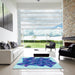 Square Patterned Sapphire Blue Rug in a Living Room, pat2759lblu