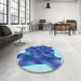 Round Patterned Sapphire Blue Rug in a Office, pat2759lblu