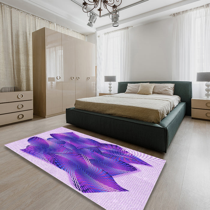 Patterned Blue Violet Purple Rug in a Bedroom, pat2759pur