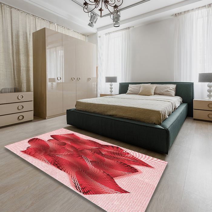 Patterned Pastel Pink Rug in a Bedroom, pat2759rd