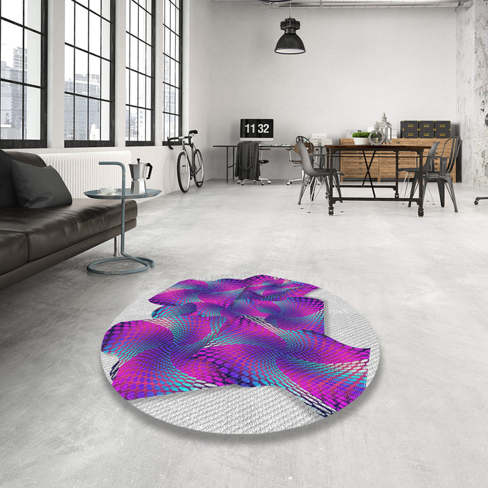 Round Machine Washable Transitional Light Steel Blue Rug in a Office, wshpat2759