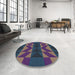 Round Machine Washable Transitional Night Blue Rug in a Office, wshpat275