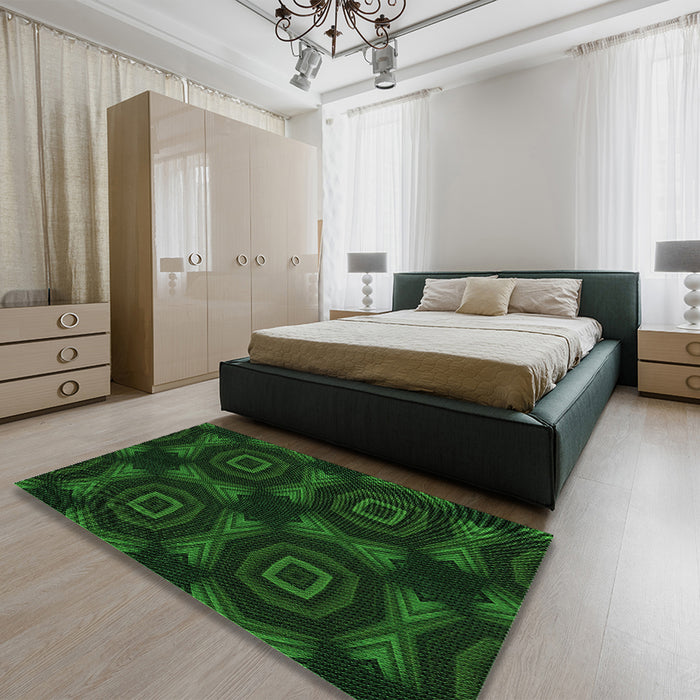 Patterned Green Rug in a Bedroom, pat276grn