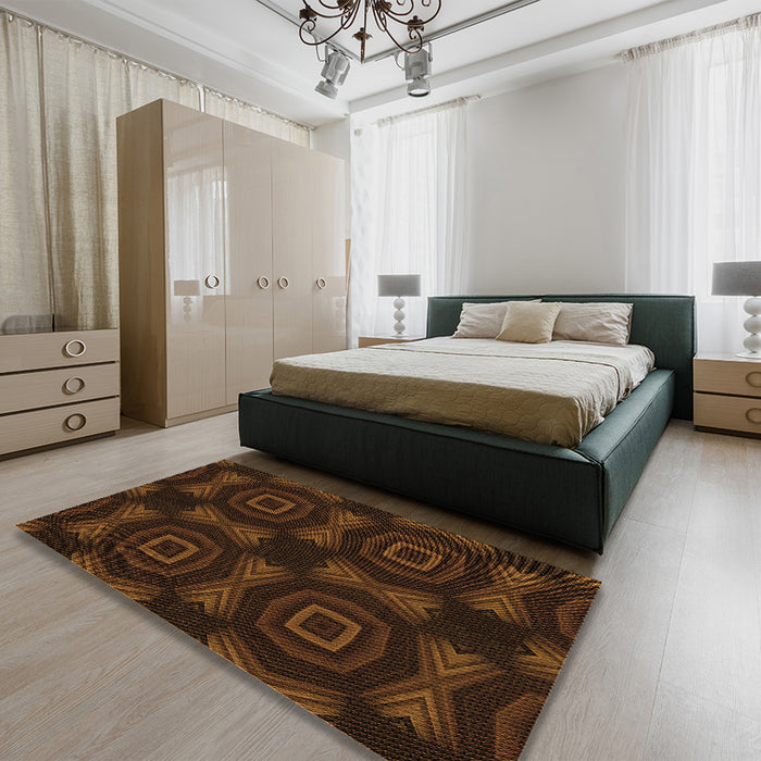 Patterned Saddle Brown Rug in a Bedroom, pat276org