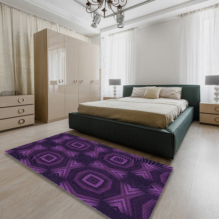 Patterned Deep Purple Rug in a Bedroom, pat276pur
